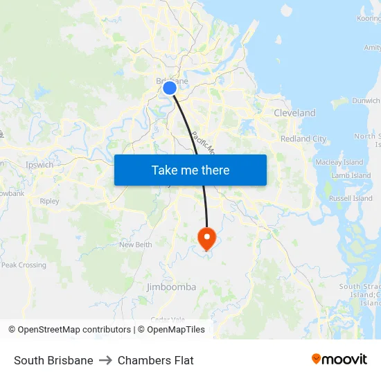 South Brisbane to Chambers Flat map