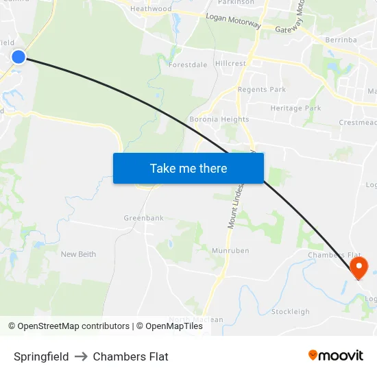 Springfield to Chambers Flat map