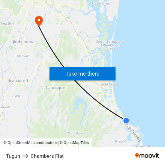 Tugun to Chambers Flat map