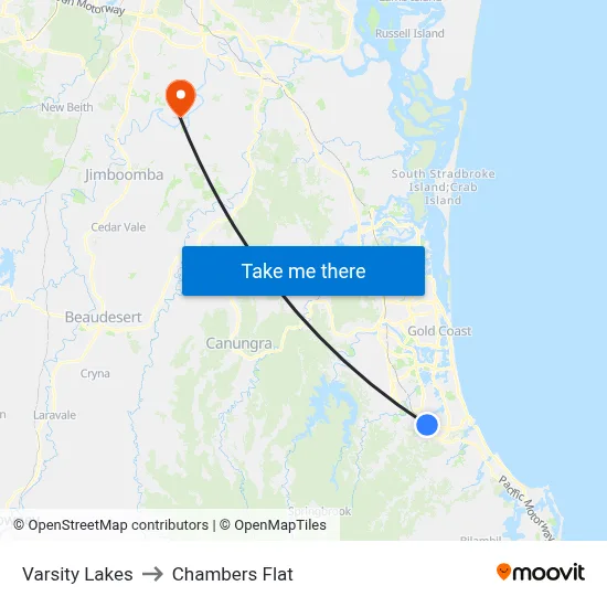 Varsity Lakes to Chambers Flat map