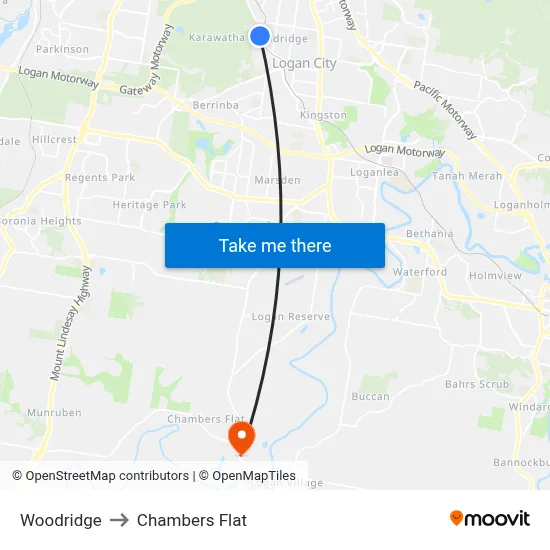Woodridge to Chambers Flat map