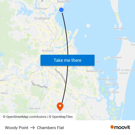 Woody Point to Chambers Flat map