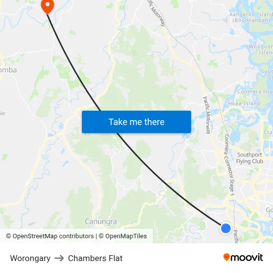 Worongary to Chambers Flat map