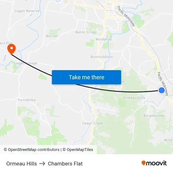 Ormeau Hills to Chambers Flat map