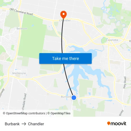 Burbank to Chandler map