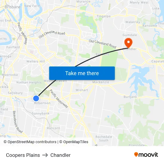 Coopers Plains to Chandler map