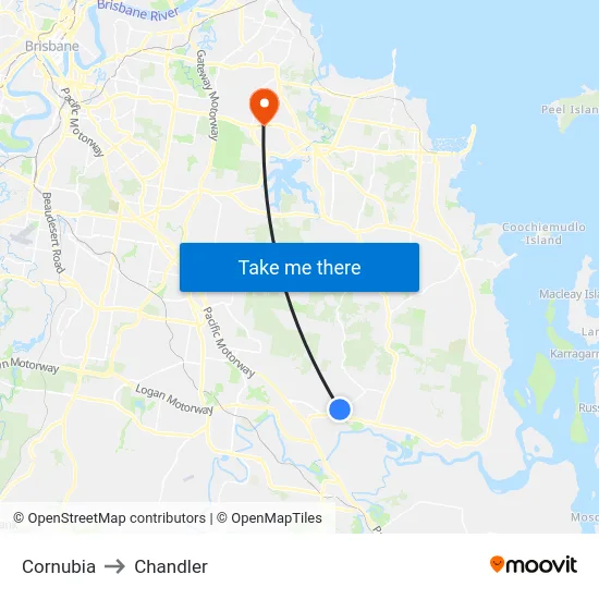 Cornubia to Chandler map