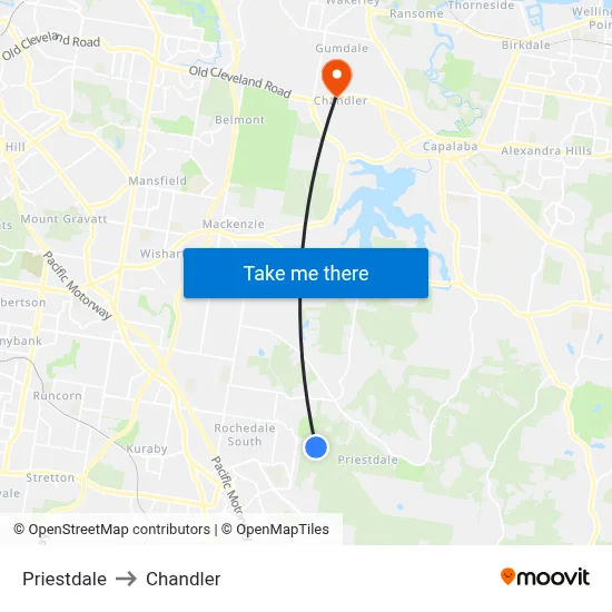 Priestdale to Chandler map