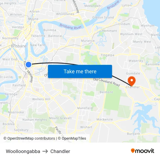 Woolloongabba to Chandler map