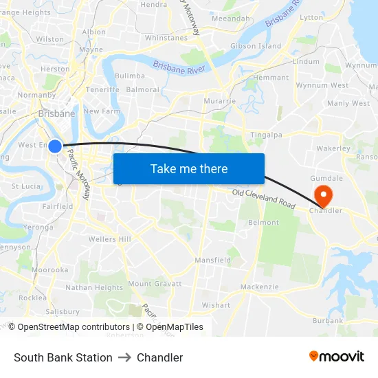 South Bank Station to Chandler map