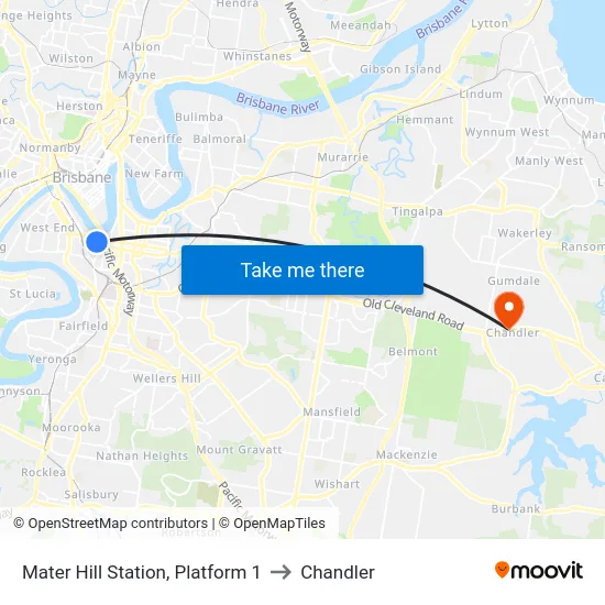 Mater Hill Station, Platform 1 to Chandler map