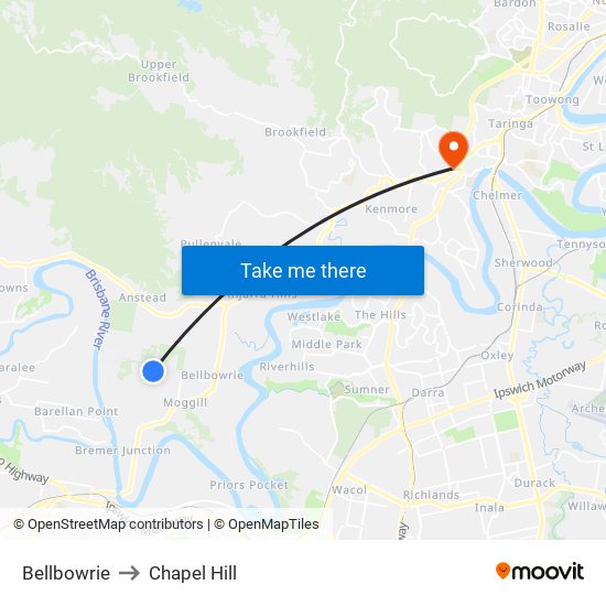 Bellbowrie to Chapel Hill map