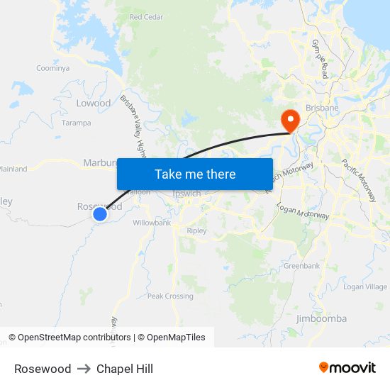 Rosewood to Chapel Hill map