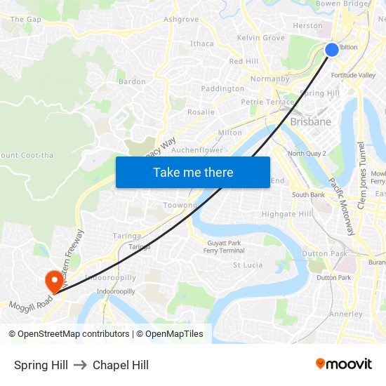 Spring Hill to Chapel Hill map