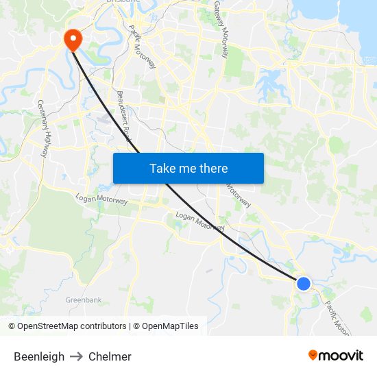 Beenleigh to Chelmer map