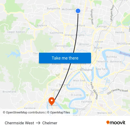 Chermside West to Chelmer map