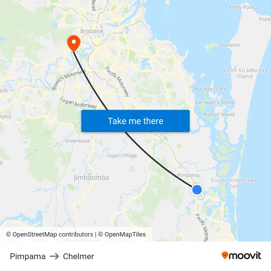 Pimpama to Chelmer map