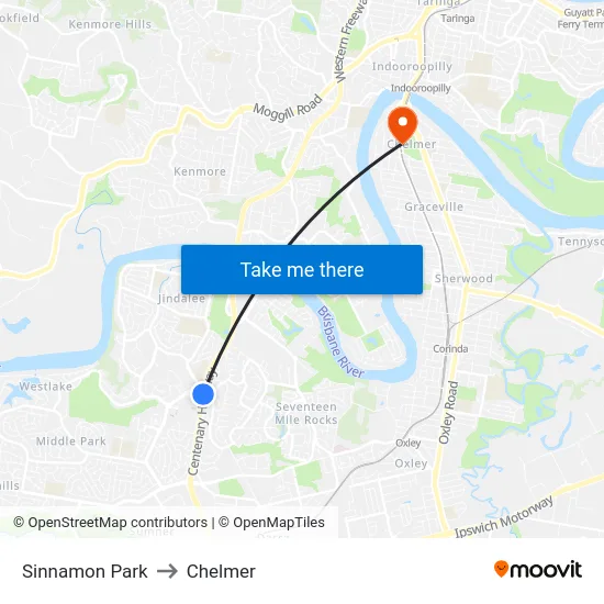 Sinnamon Park to Chelmer map