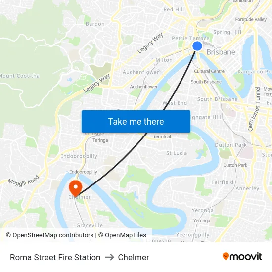 Roma Street Fire Station to Chelmer map