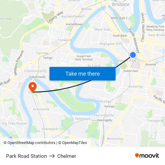 Boggo Road/Park Road Station to Chelmer map