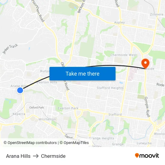 Arana Hills to Chermside map