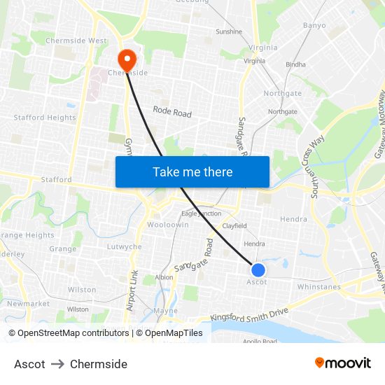 Ascot to Chermside map