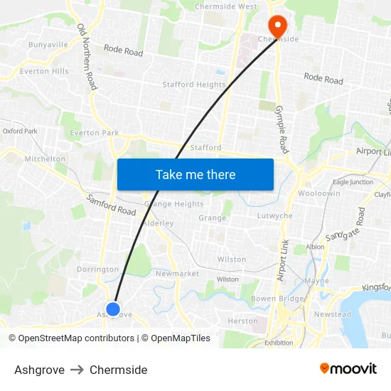 Ashgrove to Chermside map