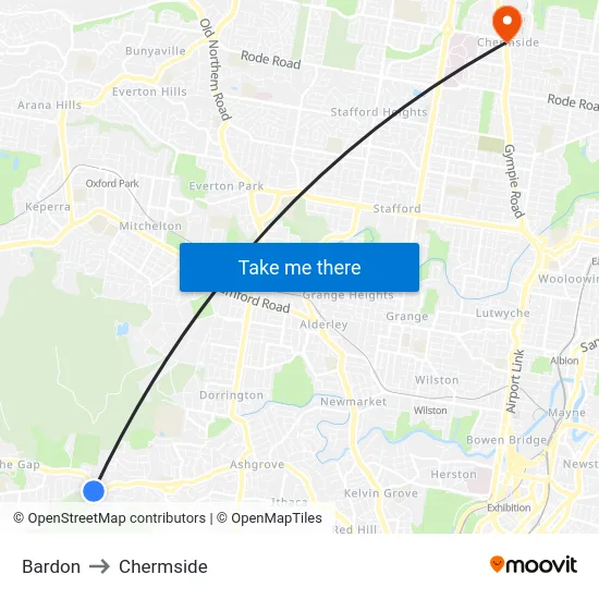 Bardon to Chermside map