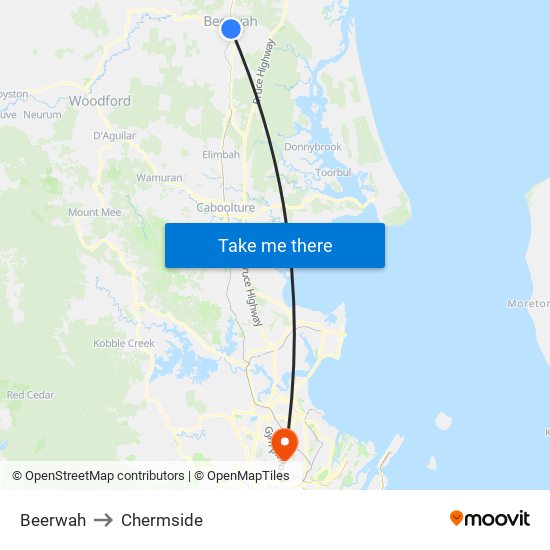 Beerwah to Chermside map