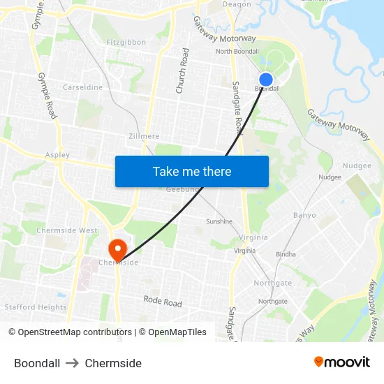Boondall to Chermside map