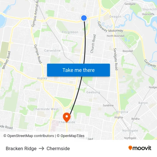 Bracken Ridge to Chermside map