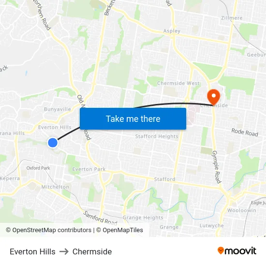 Everton Hills to Chermside map