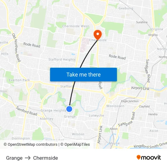 Grange to Chermside map