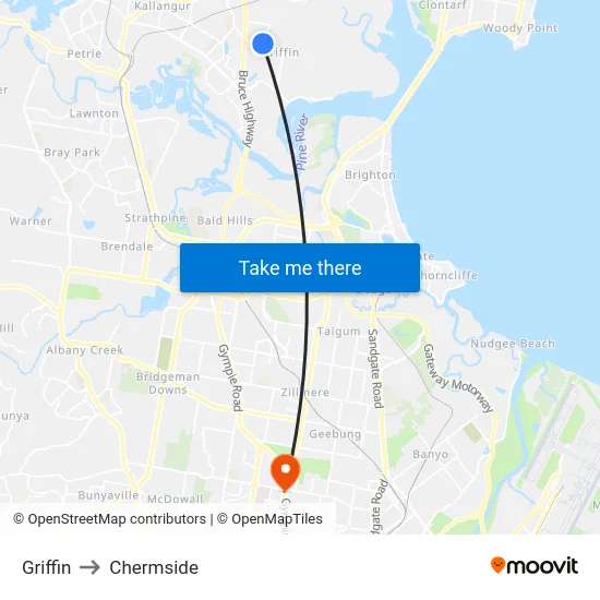Griffin to Chermside map