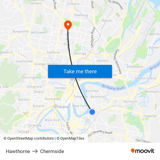 Hawthorne to Chermside map