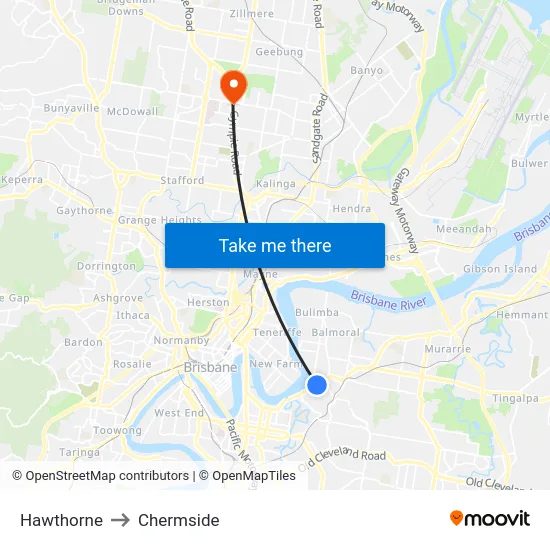 Hawthorne to Chermside map