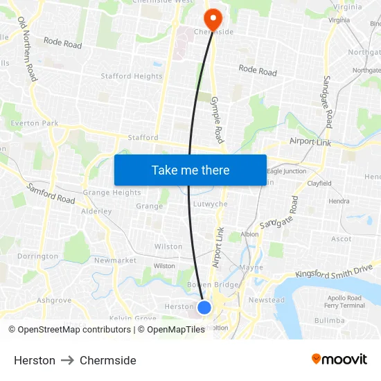 Herston to Chermside map