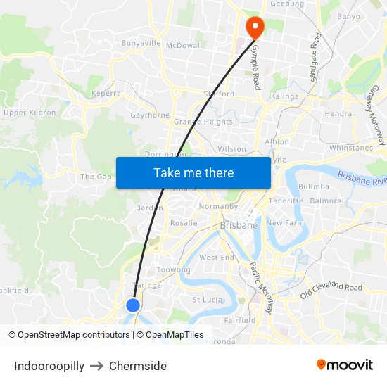 Indooroopilly to Chermside map