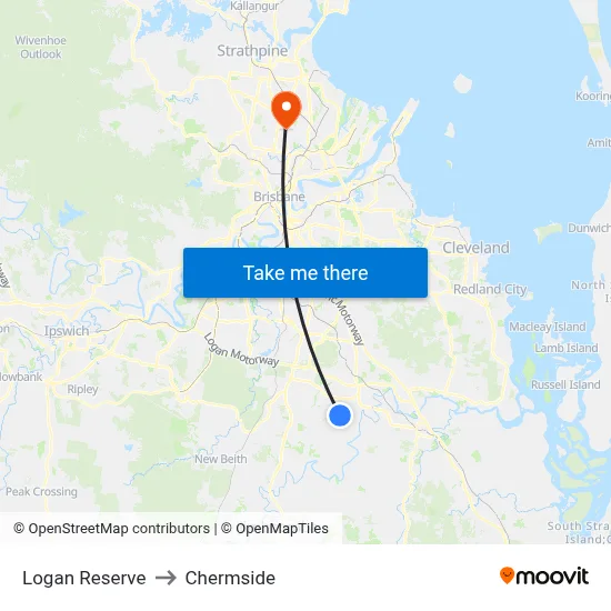 Logan Reserve to Chermside map