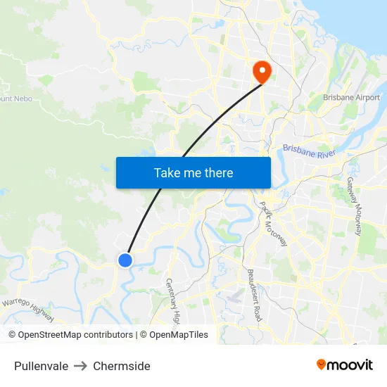 Pullenvale to Chermside map