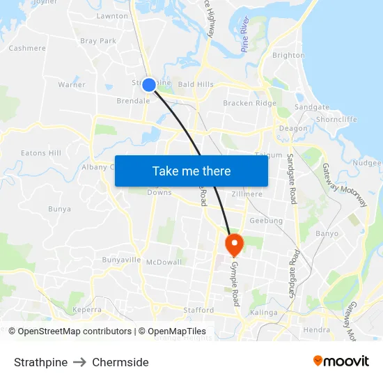 Strathpine to Chermside map
