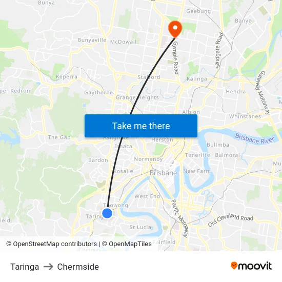 Taringa to Chermside map