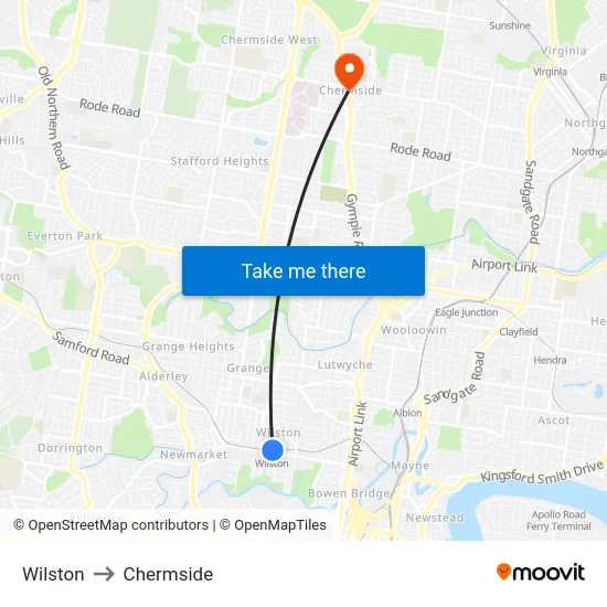 Wilston to Chermside map
