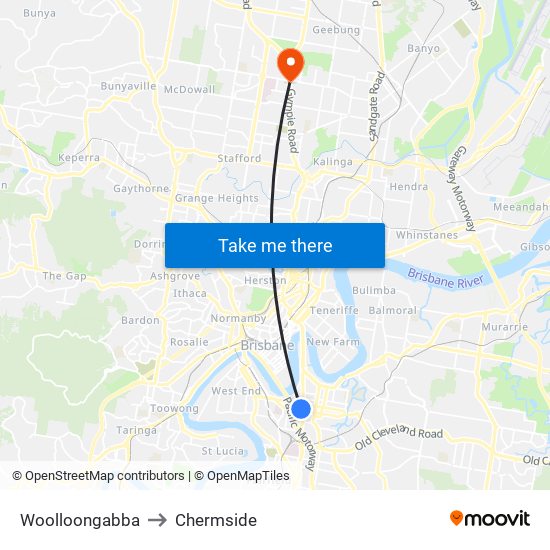 Woolloongabba to Chermside map