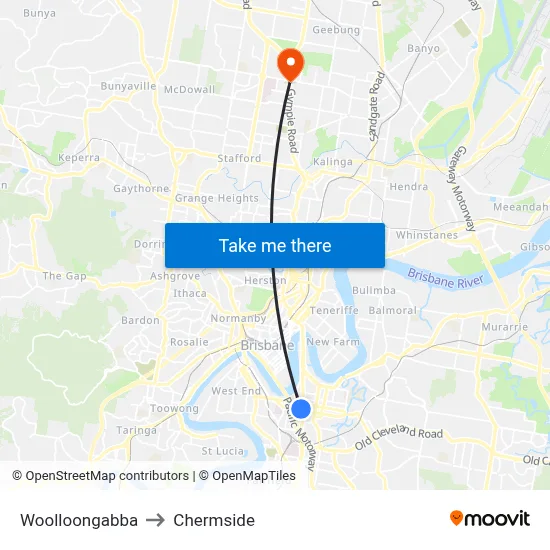 Woolloongabba to Chermside map