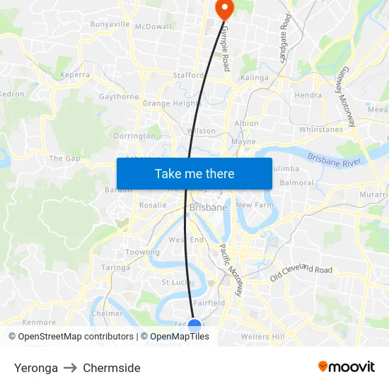 Yeronga to Chermside map