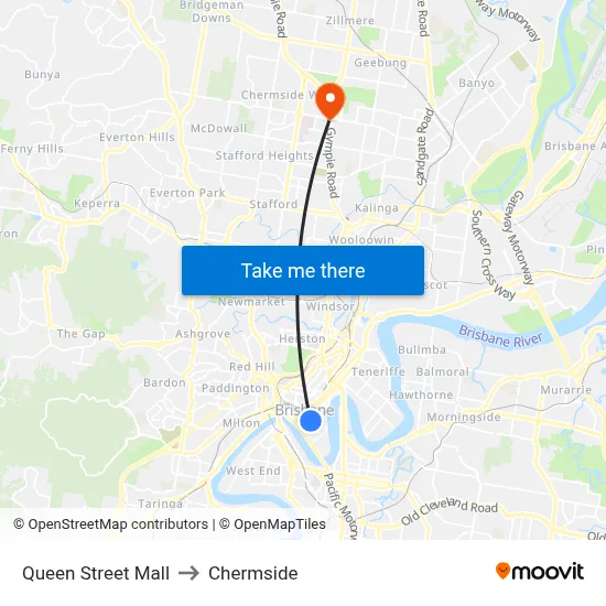 Queen Street Mall to Chermside map