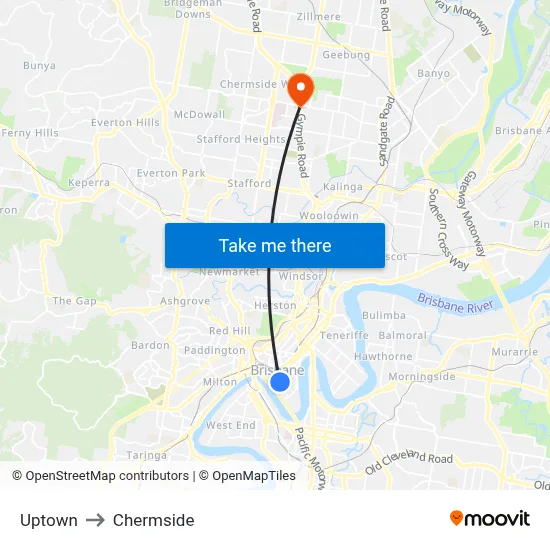 Uptown to Chermside map