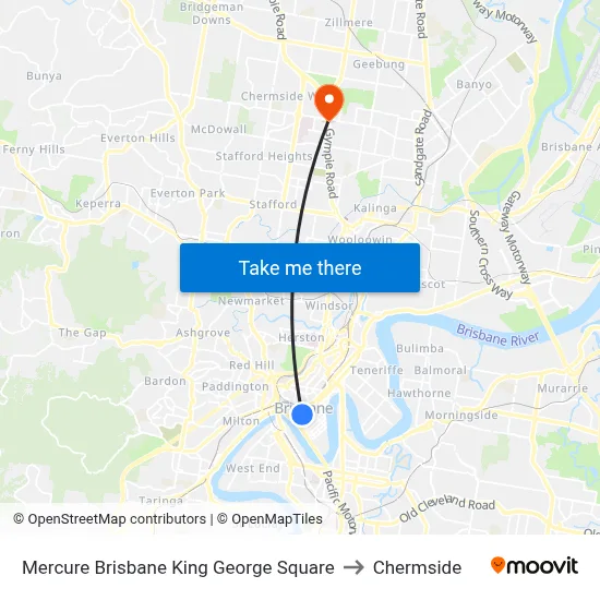 Mercure Brisbane King George Square to Chermside map