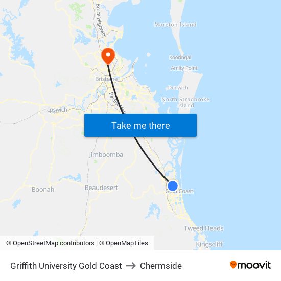 Griffith University Gold Coast to Chermside map